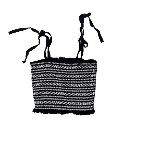 Forever 21 Womens L Cropped Black and White Shoulder Tie Smocked Tube Top Y2K - Picture 1 of 6